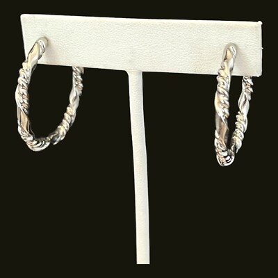 Silver Tone Hoop Earrings For Women Twisted Design Premier