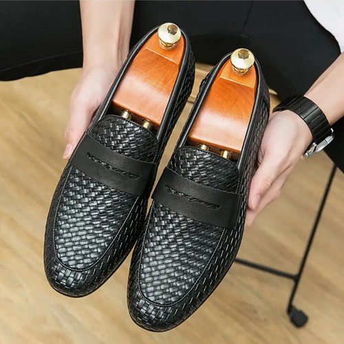 38-46 British Style Mens Slip On Loafers Casual Business Flat Shoes Faux Leather