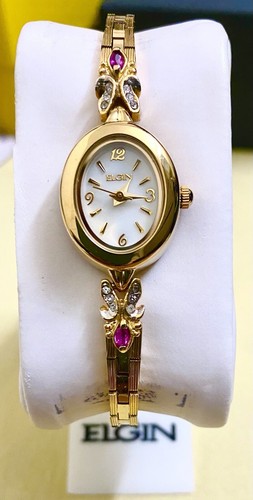 Vintage Elgin Women’s Gold Tone With Ruby Stone Watch  - Afbeelding 1 van 9