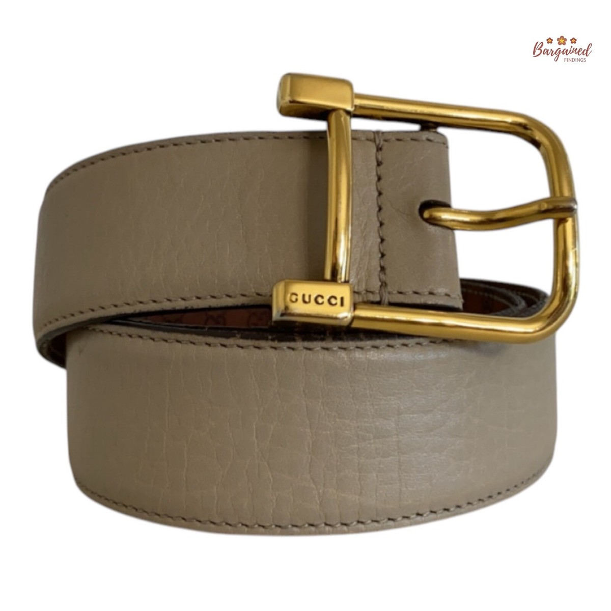 Authentic Gucci Taupe Calfskin Leather Gold Pin Buckle Belt  display picture 3