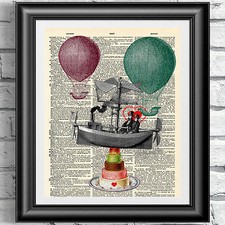 Art print on antique dictionary book page bon voyage French wedding. Wall decor.