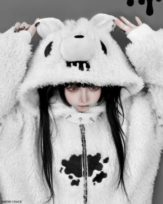 GLOOMY bear x DimMoire Fleece Hoodie Boa Parka black kawaii anime