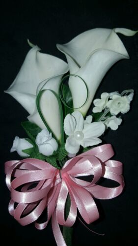 Wedding double or single calla lily mother's or grandma's corsage pink - Afbeelding 1 van 2