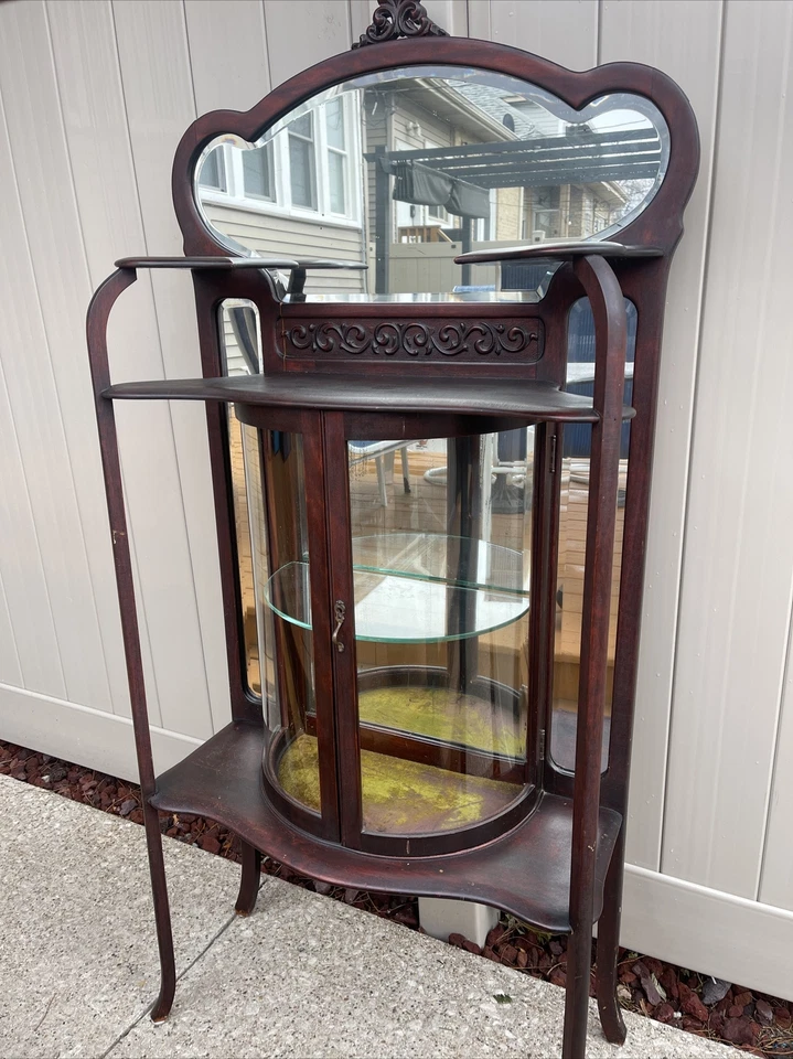 Antique Victorian Mahogany Etagere / Curio Shelves With Beveled Mirror - Image 3 of 4