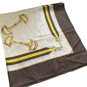 Gucci Femme Mode Écharpe Chaîne Détail Marron/Blanc/Jaune Design Traditionnel 02Y