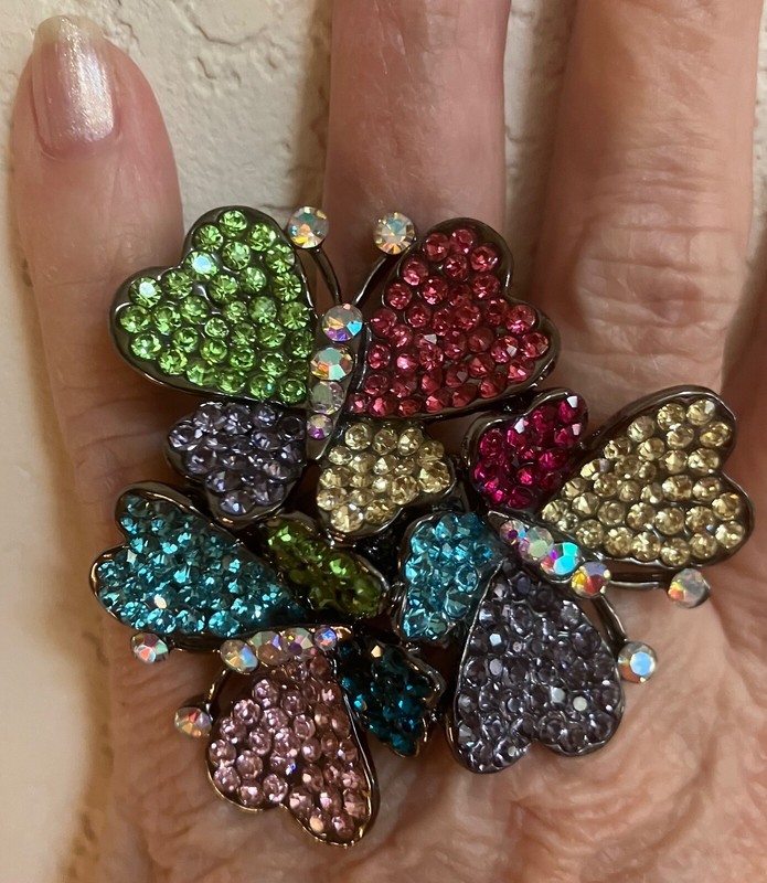 RHINESTONE BUTTERFLY RING NEW MULI COLORED ADJUSTABLE SIZE