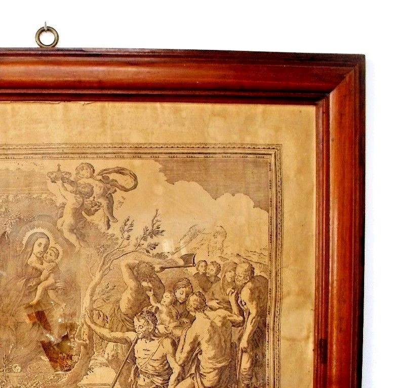 ANTICO QUADRO CORNICE LEGNO D' 900 STAMPA SACRA SANTINO MADONNA DEI MIRACOLI - Immagine 3 di 4