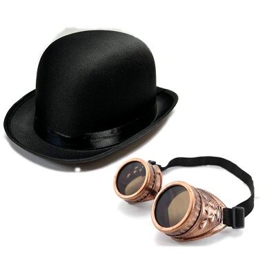Steampunk Bowler Hut mit Bronze Brille Kostüm Party