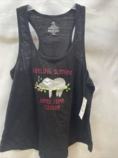 SECRET TREASURES Women's M 8-10 Black Sloth Tank Pajama Shirt New