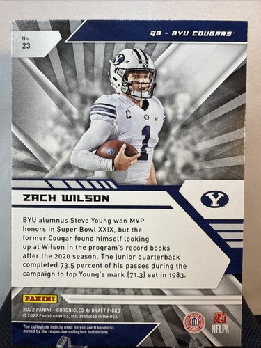 2022 Panini Chronicles Draft Picks Zach Wilson XR #23 New York Jets BYU Cougars - Picture 2 of 2