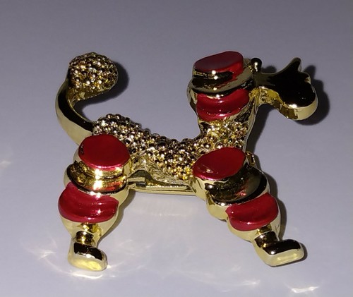 Vintage Retro Gerry's Gold Tone Red Enamel French Poodle Dog Brooch Jacket Pin - Picture 4 of 13