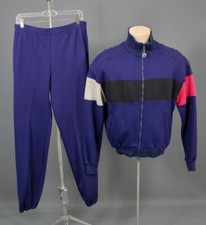 Mens NOS 1980s Speedo Tracksuit Med 80s Vtg Blue Gray 2pc Sweatshirt Pants Set