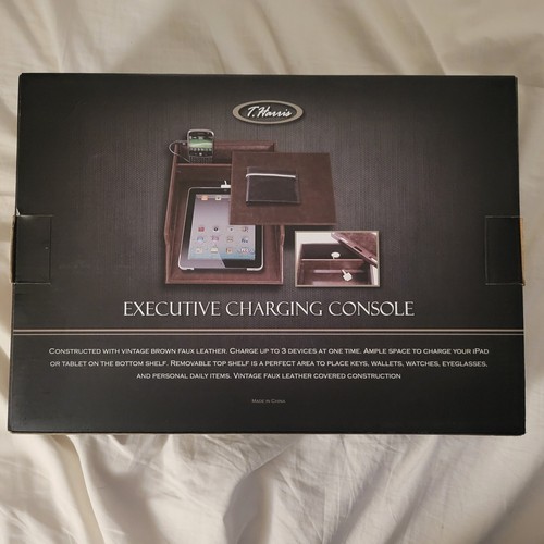 T. Harris 2 Cell Phone & Tablet Charging Station Vtg Leatherette Felt Lined - 第 2/2 張圖片