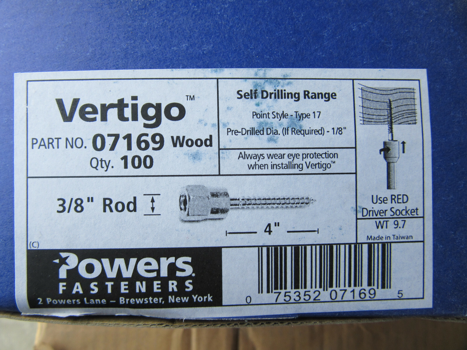 (100) Powers Vertigo 07169 Self Drilling Anchors 3/8" X 4" NEW!!! in Box eBay