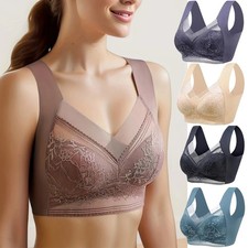Plus Size Women Ice Silk Bra Wireless Push Up Lace Seamless Lingerie Top UK