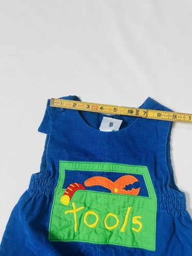 Vintage Blue Corduroy Overalls Romper Baby 18M Tool Box Patches Boys Color block - Picture 11 of 11