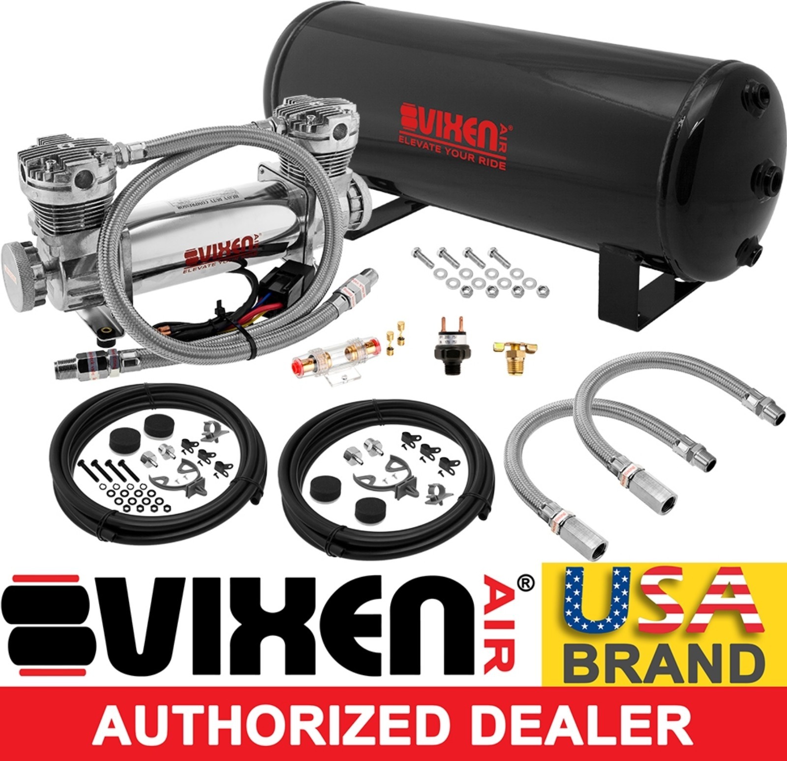 AIR SUSPENSION KIT/SYSTEM FOR TRUCK/CAR BAG/RIDE, DUAL HEAD COMPRESSOR, 3G TANK