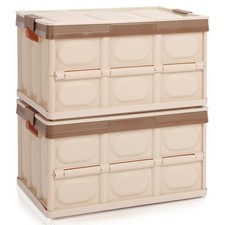 Collapsible Storage Box with lid 30L Lidded Storage Bin Crates Plastic Tote C...