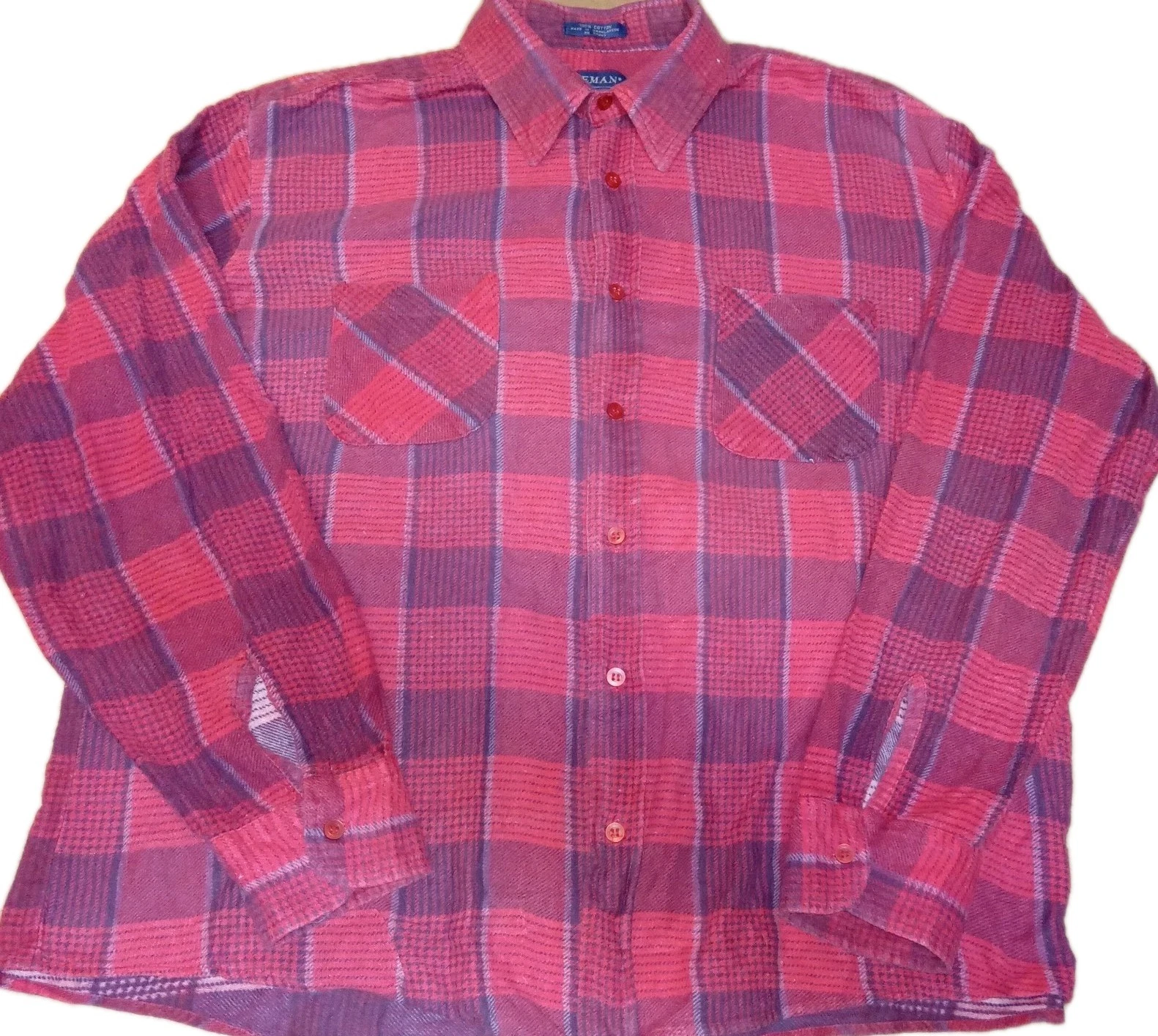 Vtg Coleman Outdoor Plaid Flannel Sz XL Red/Blue 100% Cotton Button Down Shirt