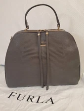 Authentic Furla Genuine Leather Gray Bag Purse Satchel Made in Italy