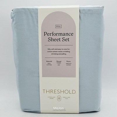 Threshold FULL Size Performance 400 Thread Count 100% Cotton Sheet Set Lt Blue