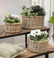 "Rattan Pflanz Korb \"Koboo Grey\" 3Er Set Ø 26, 32, 40 Cm, Blumen Topf KüBel"