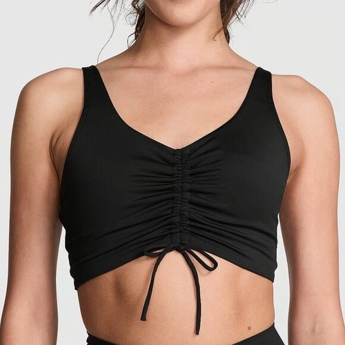 Victoria's Secret Pink Sport BH M DD Schwarz Rüschen Tie Plunge Low Impact Neu - Bild 2 von 7