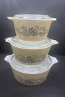 Vintage Pyrex Homestead Casserole Set Of 3 with Lids - 473B, 474B, 475B