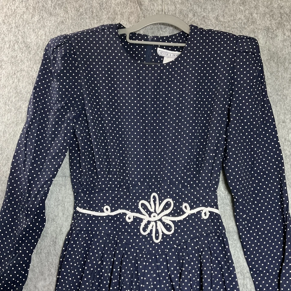 Vestido Jessica Howard Vintage Feminino Pequeno Azul Bolinhas Midi Cápsula Retrô EUA - Imagem 2 de 4