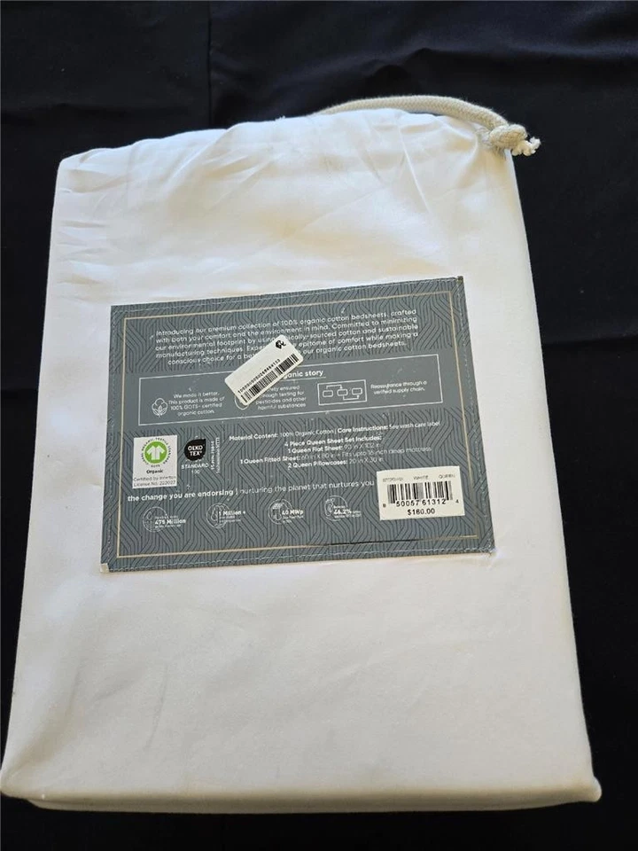 #= Juego de sábanas Trident Everyday Home Queen 300 TC algodón orgánico blanco NUEVO Foto 3 de 4