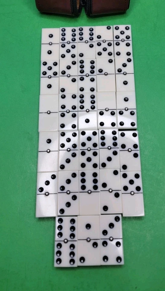 Vintage Double Six 28 Piece Domino Set - Half Black Half White In Travel Case  - Image 3 of 4