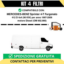 Kit 4 Filtri Tagliando per MERCEDES-BENZ Sprinter 4-T Furgonato 412 D 4x4 90 ...