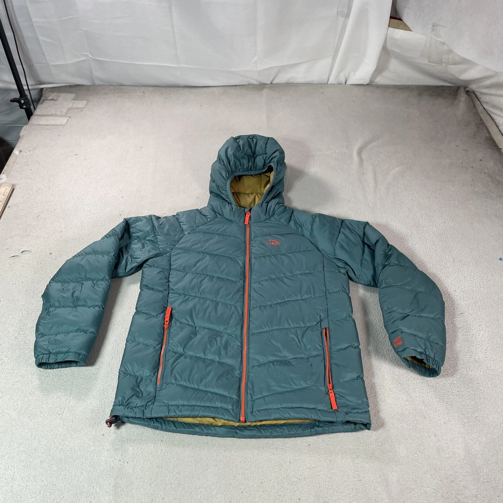 LL Bean Down Jacket Youth Large 14-16 Green Puffer Hooded Winter Coat Outdoor