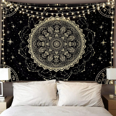 Black Golden Mandala Tapestry Astrology Space Wall Hanging Tapestries Wall Tapes