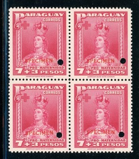 PARAGUAY MNH Specialized ABNCo SPECIMEN: Scott #B8 7P 3P Block of 4 $$$