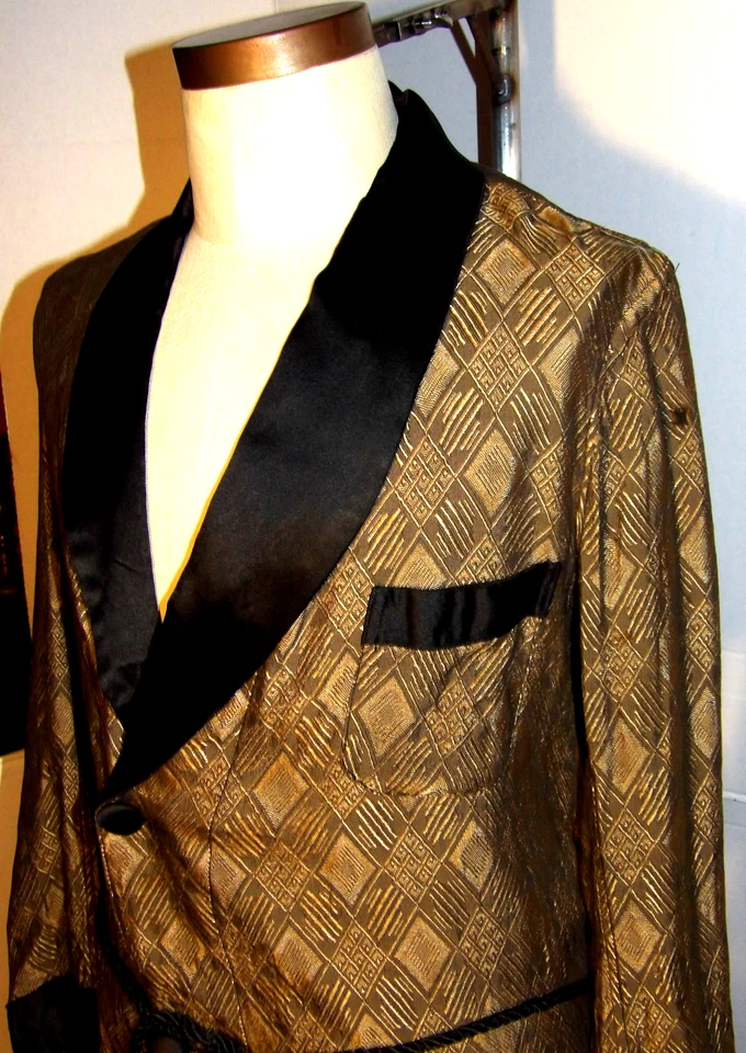 ¡BATA DE FUMAR/LOUNGE VINTAGE AÑOS 20-30! SKINNER'S SATIN! ¡CINTURÓN DE CUERDA! ¡BOLSILLOS! M Foto 4 de 4