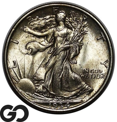 1934 Walking Liberty Half Dollar, Beautiful Superb Gem BU++, Scarce This Nice!