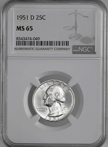 1951-D  25C WASHINGTON SILVER QUARTER  "DENVER MINT"  NGC MS65 #8343474-049