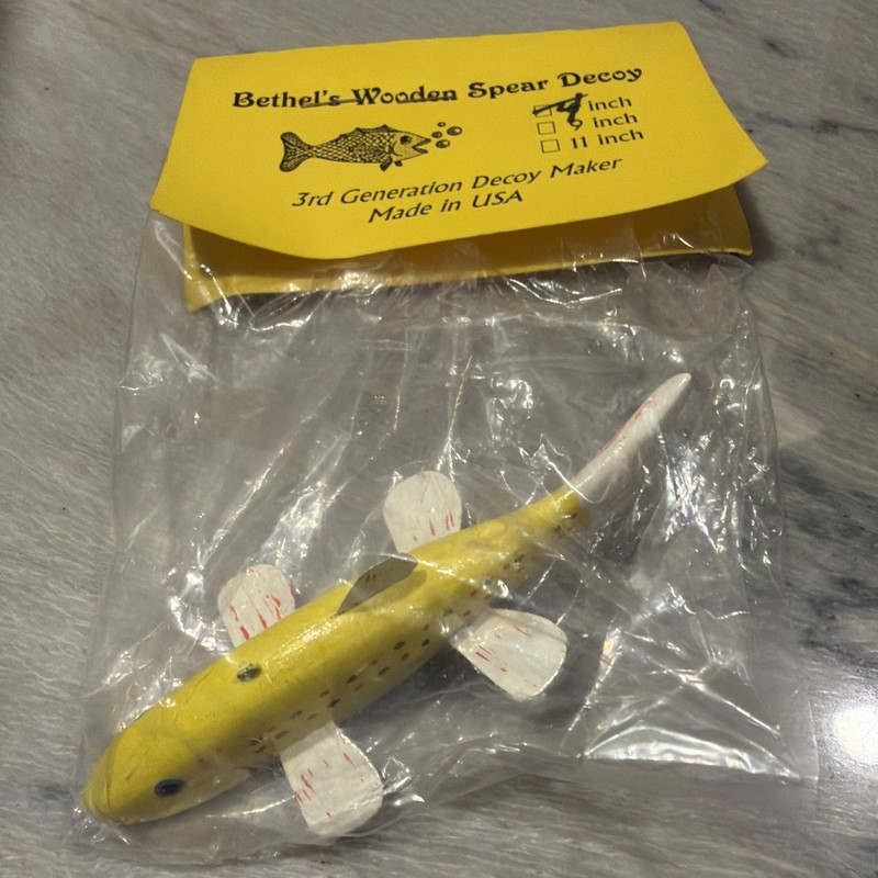 Lawrence Bethel Yellow Trout Spearing Fish Decoy Orig Unopened Package - Signed