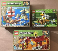 (3 Set) LEGO MINECRAFT 21140, 21152 & 21154 100% Complete with Box, Inst & Figs