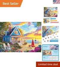 Relaxing 300 Piece Jigsaw Puzzle Adventure - Beach Scene & Cozy Dog Theme
