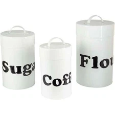 Fiddle & Fern White Nested Enamel Canisters, Set of 3