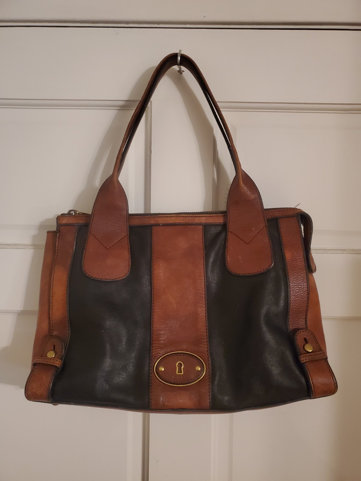 Fossil VRI Vintage Reissue Leather Weekender Satchel Bag WHISKEY BROWN & BLACK