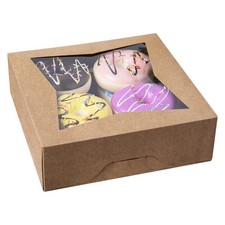  15pcs 8" Brown Bakery Pie Boxes, Kraft Cardboard Cookie Box with Window Aut...