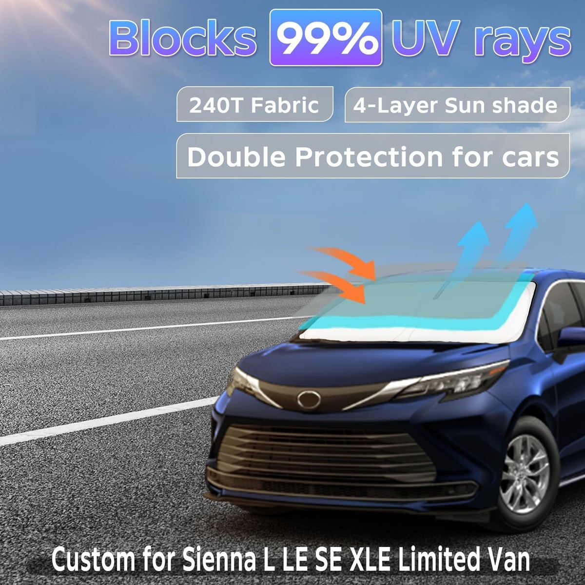 Sun Shade Sunshade for Toyota Sienna 2021-2025 2026 L LE SE XLE