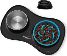3in1 Slow Feeder Dog Bowl Set Stainless Steel Water Bowl Mat