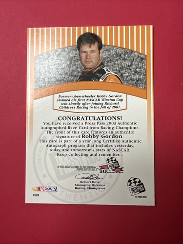 2003 Press Pass Signings Robby Gordon On Card Autograph NM/MT - Picture 8 of 8