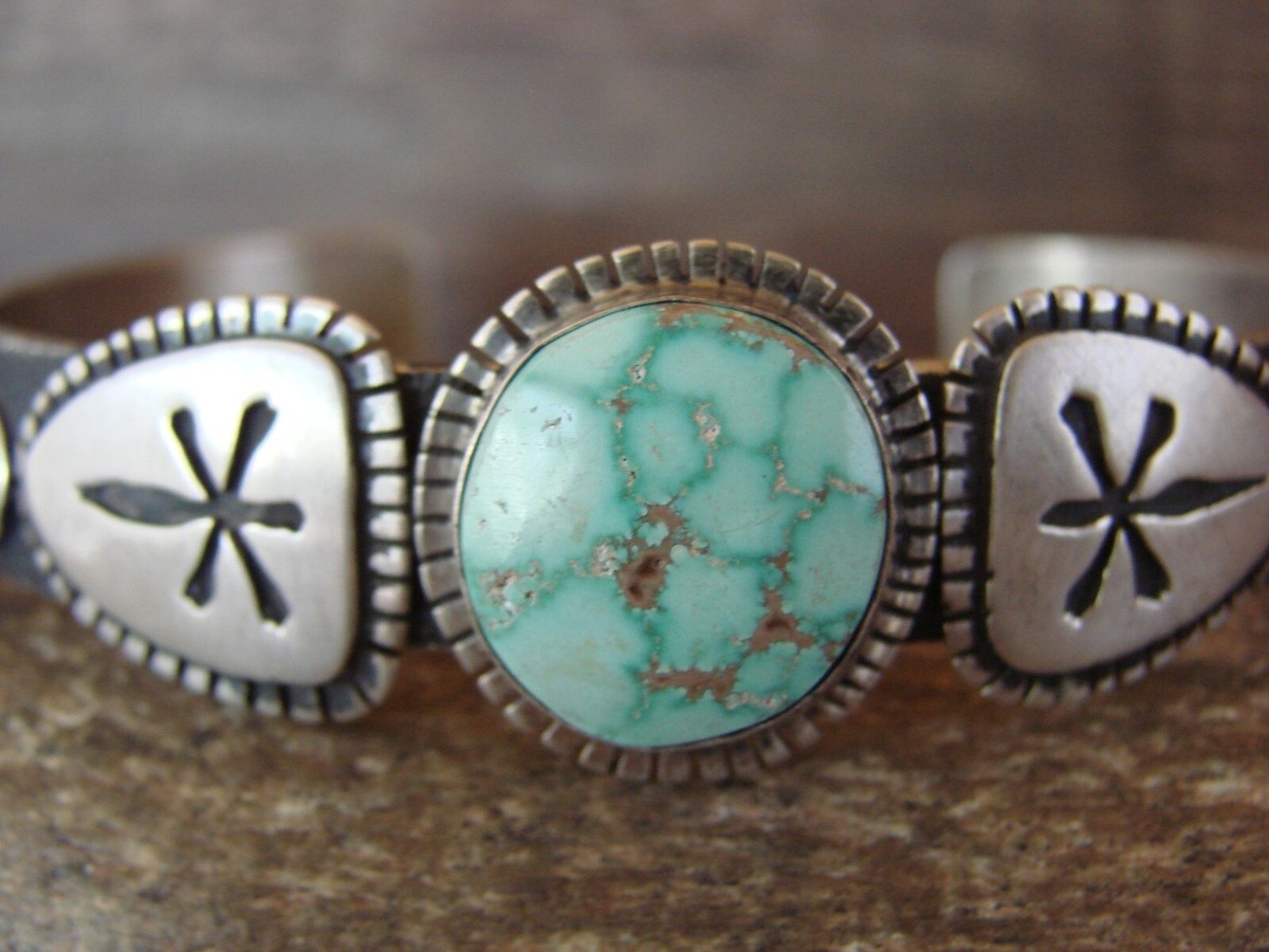 Navajo Indian Sterling Silver Turquoise Bracelet by Emerson