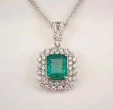 2Ct Lab Created Emerald Emerald Halo Pendant 14K White Gold Plated Free Chain16'