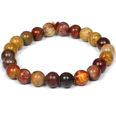 Lab Certified Natural Picasso Jasper Braclet for Men and Women (8 mm Beads)